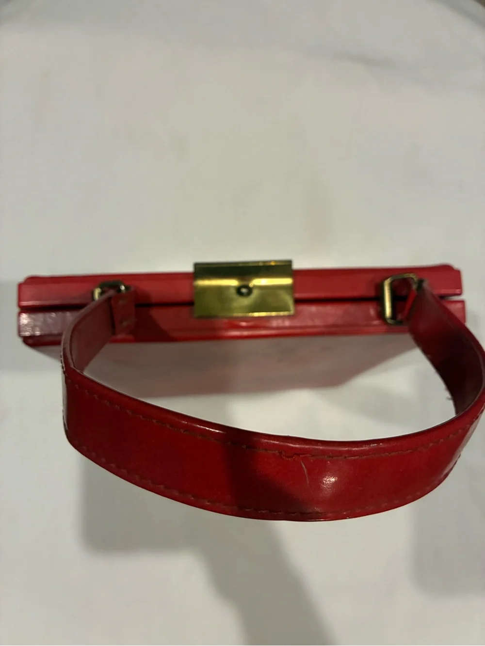 Leather Top-Handled Bag - Classic Structured Purse Classic Red Gold Hardware
